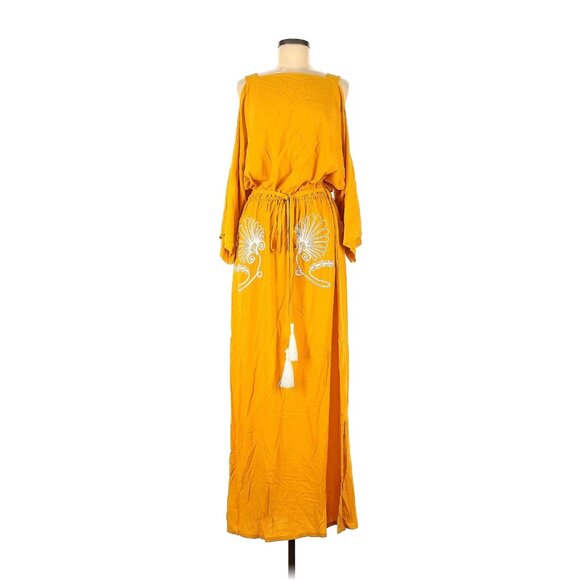 NWT Ancient Kallos Anthemio in Amber Embroidered Cold Shoulder Maxi Dress M - Picture 2 of 8